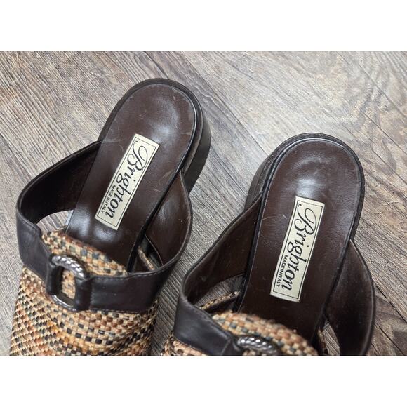 Brighton Ponti Slip On Slide Sandal 8.5M Block Heel Leather/Textile Italy Shoes - Picture 3 of 10